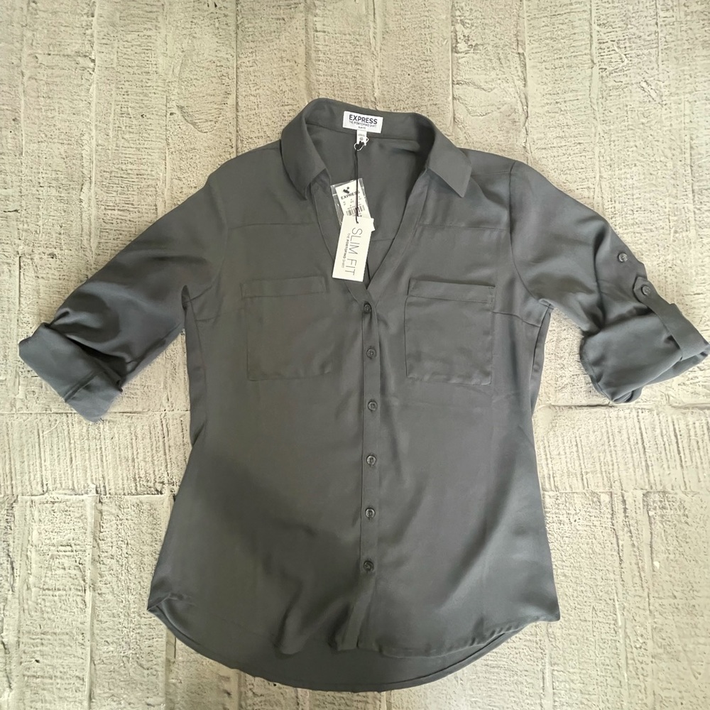 Express portofino Gray, NWT, XS, roll tab sleeve